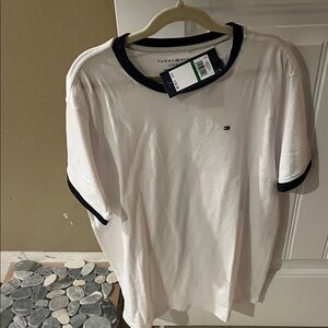 Tommy Hilfiger White Ringer Tee with Black Trim - Men's Short Sleeve